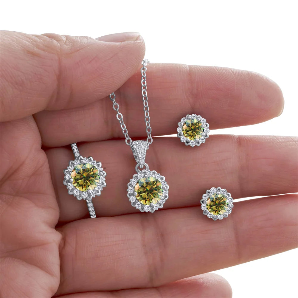 Real 925 Silver Moissanite Jewelry Set for chrm lady ring earring pendant necklace  Solitaire set for female dating party gift