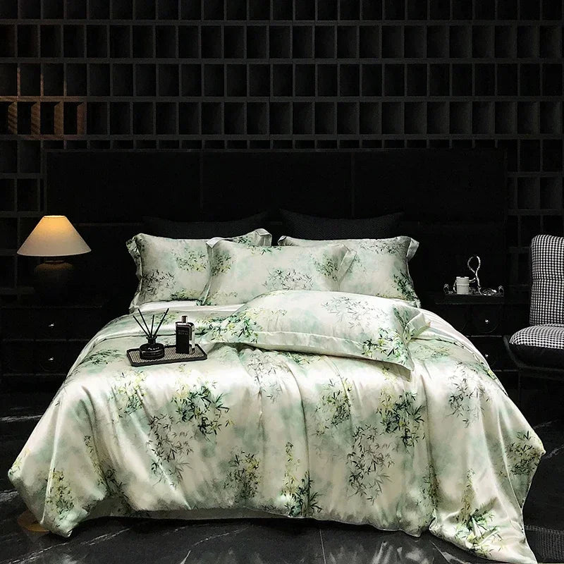 Luxury Palace Style Silk Bedding Set HighEnd Soft Silky Satin Quilt Cover Set Printed Queen King Duvet Cover Gift for Your Lover