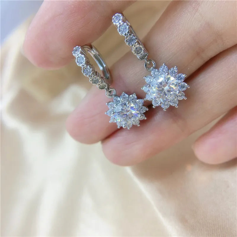 s925 silver moissanite earrings sunflower style gorgeous, suitable for daily wear, matching dresses, banquets, weddings