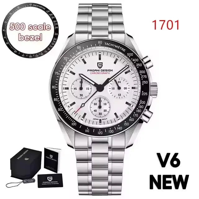 PAGANI DESIGN 2025 New Men's Watches Top Brand Luxury Quartz Watch For Men Date Speed Chronograph VK63 Stainless steel PD-1701