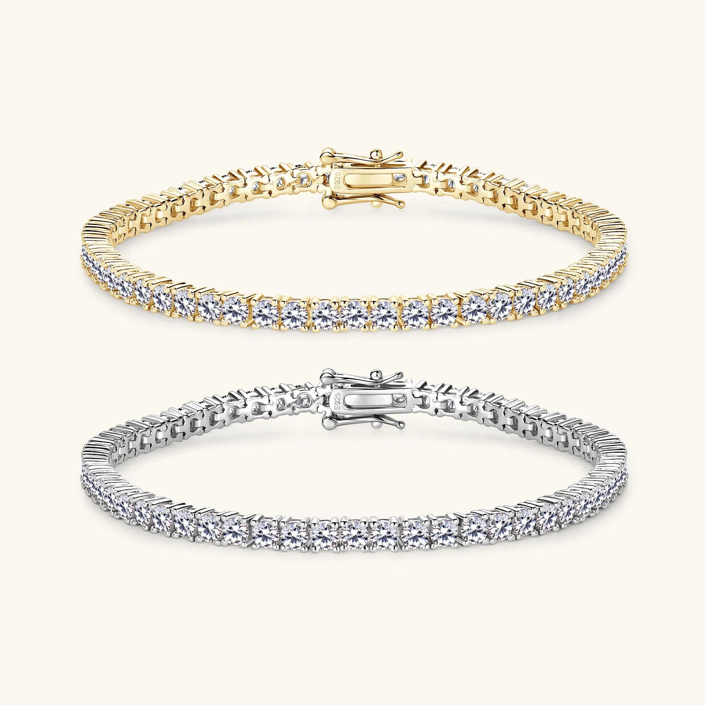 Sweetrain 3mm D VVS1 Moissanite Tennis Bracelet S925 Sterling Silver Plated 18k White Gold Diamond Tennis Bracelets for Women