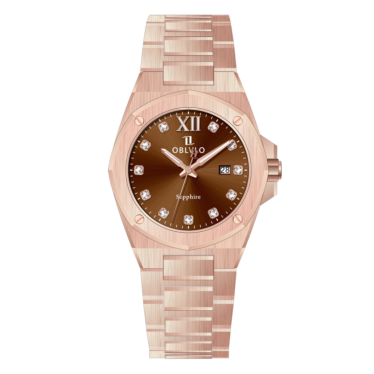 OBLVLO Herren-Armbanduhr mit achteckiger Lünette, blauem Zifferblatt, Datumsanzeige, Quarzwerk, wasserdicht, ideal für Paare (AWM)