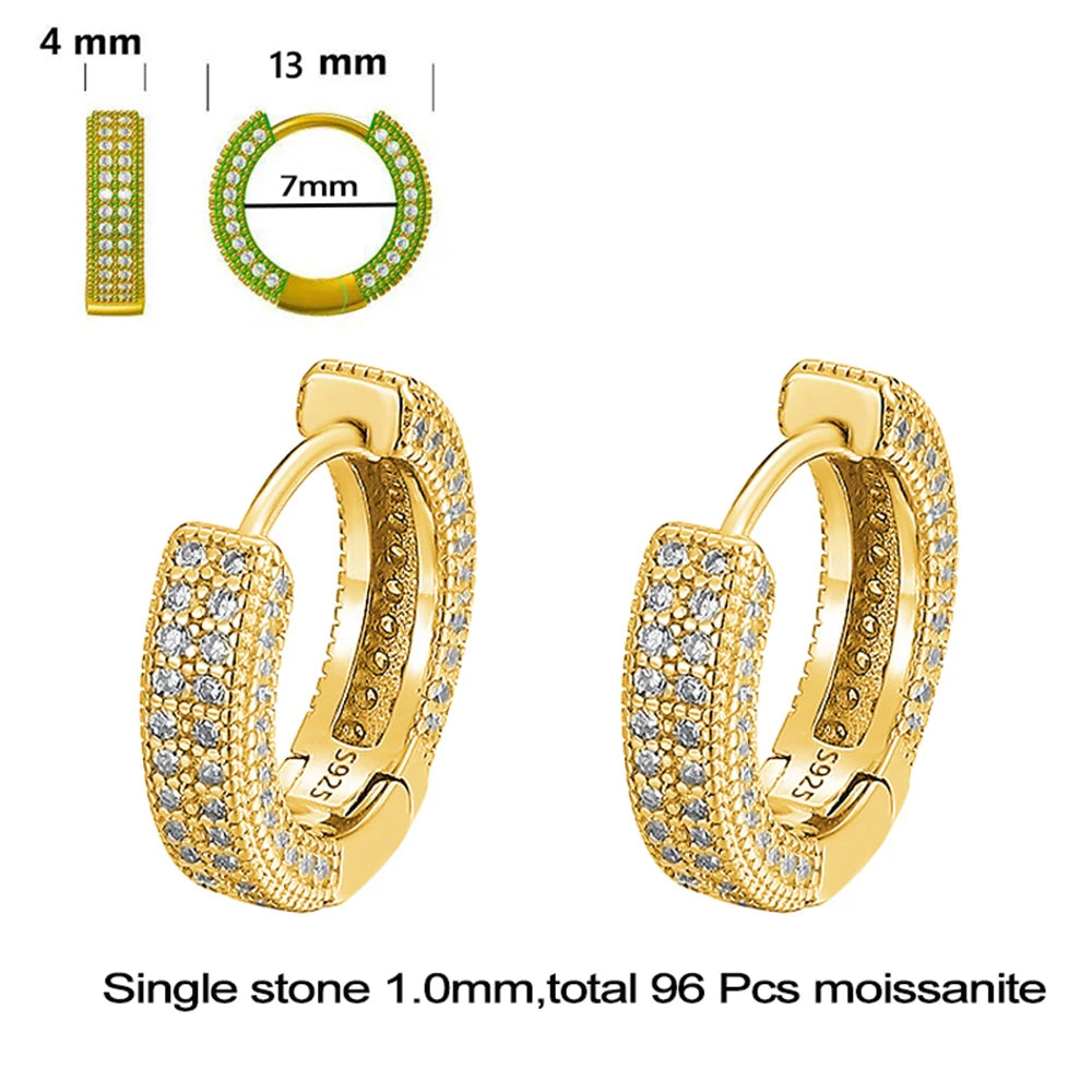 D Color Full Moissanite Hoop Earrings For Women Men 925 Sterling Silver 18k Gold Plated Sparkling Diamond Fine Jewelry Gifts GRA