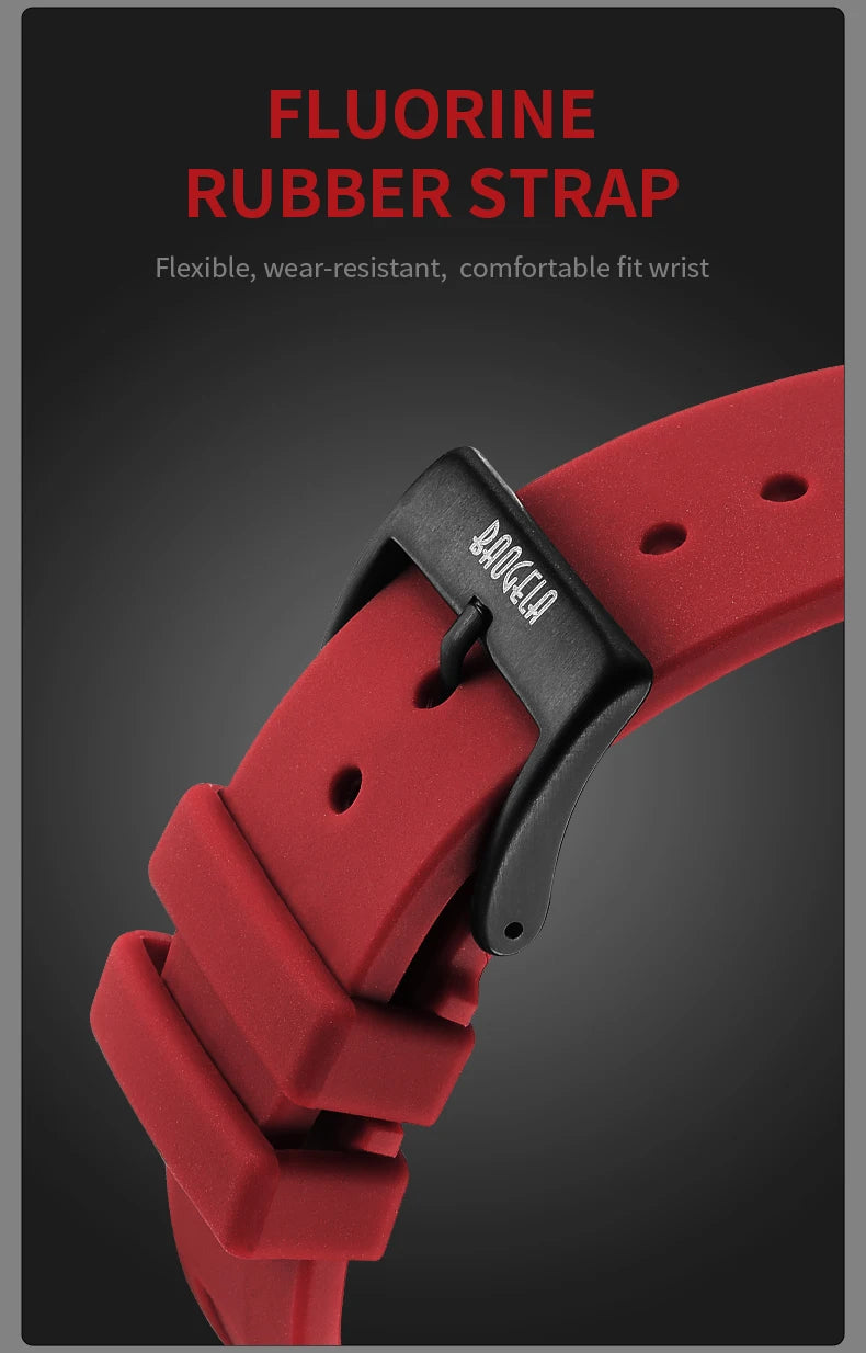 BAOGELA Black Stainless Steel Watch Men Military Sport Analog Quartz Wristwatch with Silicone Strap Luminous Hands Relogio 4147