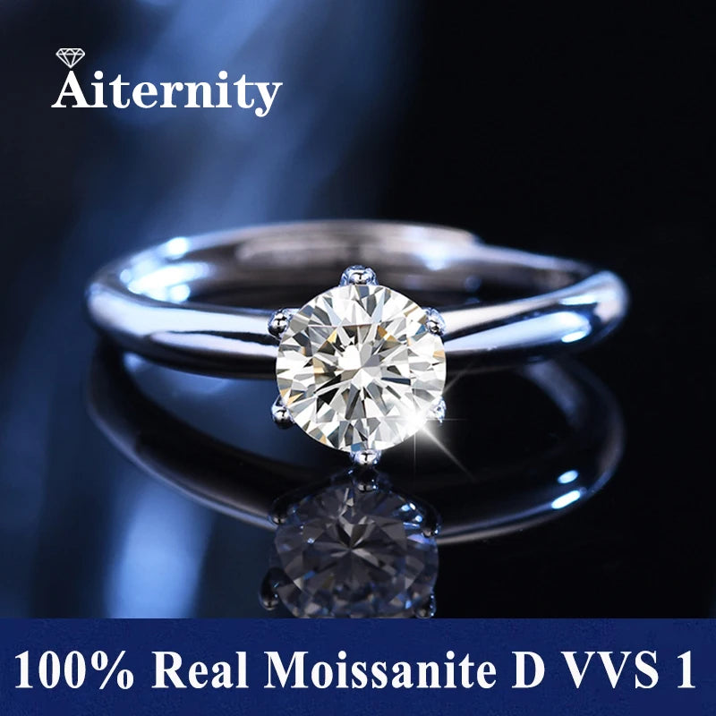 100% Real Moissanite Ring Adjustable Size S925 Sliver D VVS1 Pass Diamond Test Pen GRA Certificate 18K Plating Rings for Women