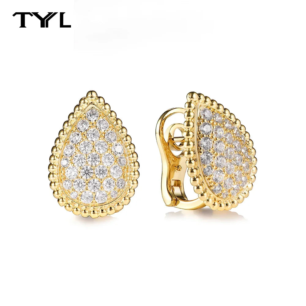 TYYL Vintage Ear Clip Earrings for Women Luxury Jewelry Fashion Party Large Water Drop Design Gold Plated Eardrop Stud Earring