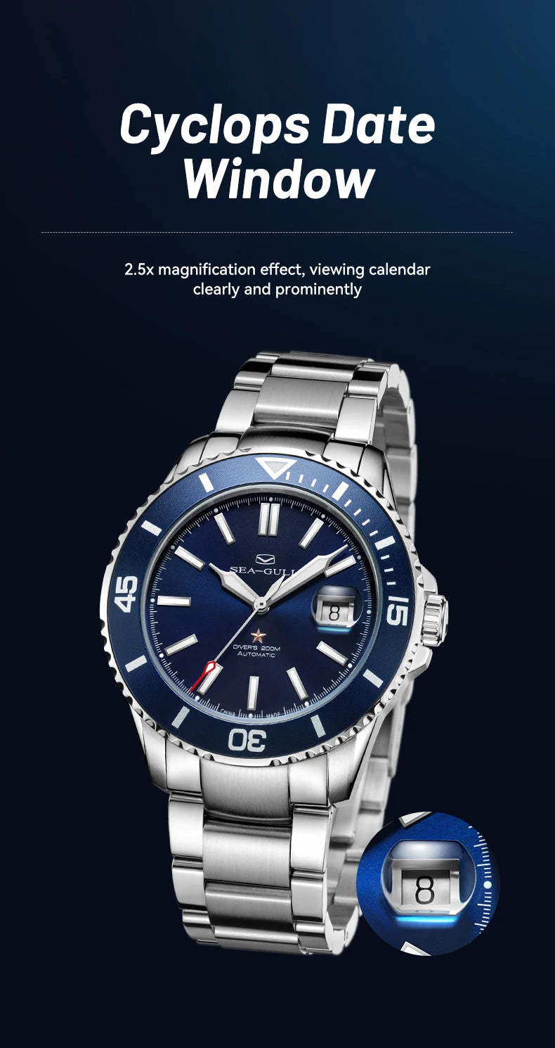 Seagull relogio masculino Men Watch 200m Diving Business Waterproof Fashion Automatic Mechanical Watch Ocean Series 816.32.1523