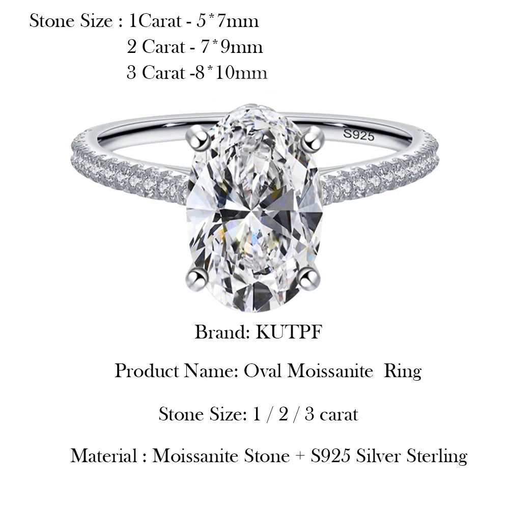 Oval Cut Full Moissanite Engagement Ring for Women  S925 Silver1/2/3/4Carat Hidden Halo Diamond Wedding Rings with Certificates