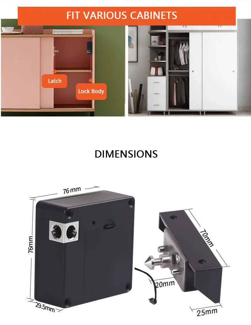 Smart Biometric Cabinet Lock Black Keyless Fingerprint Locks Anti-theft Door Lock Hidden File Drawer Wardrobe Hardware