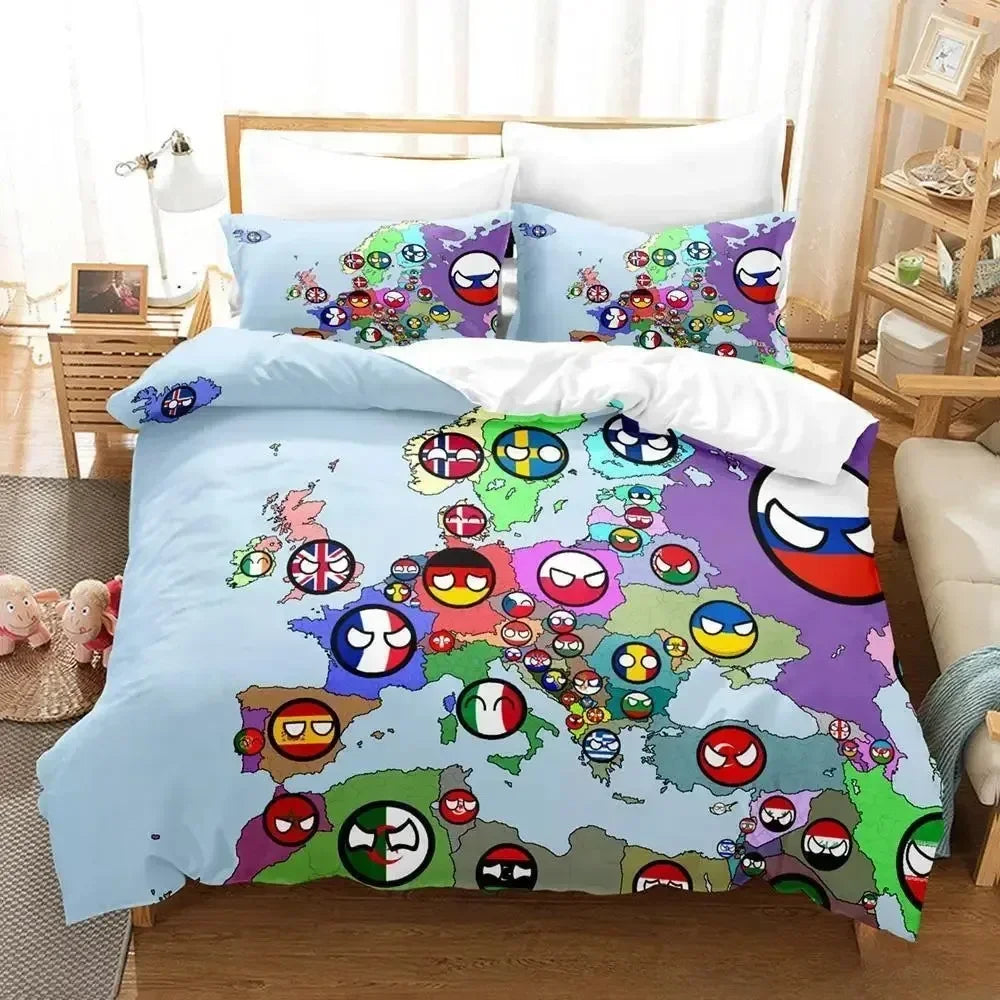 2024 New Countryball Polandballs Bedding Set Single Twin Full Queen King Size Bed Set Adult Kid Bedroom Duvet cover Sets Cartoon