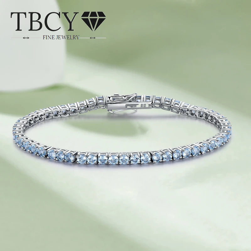TBCYD 2/3mm Blue Topaz Gemstone Bracelet For Women 925 Sterling Silver Diamond Chain 18k Plated Boutique Wedding Jewelry Gift