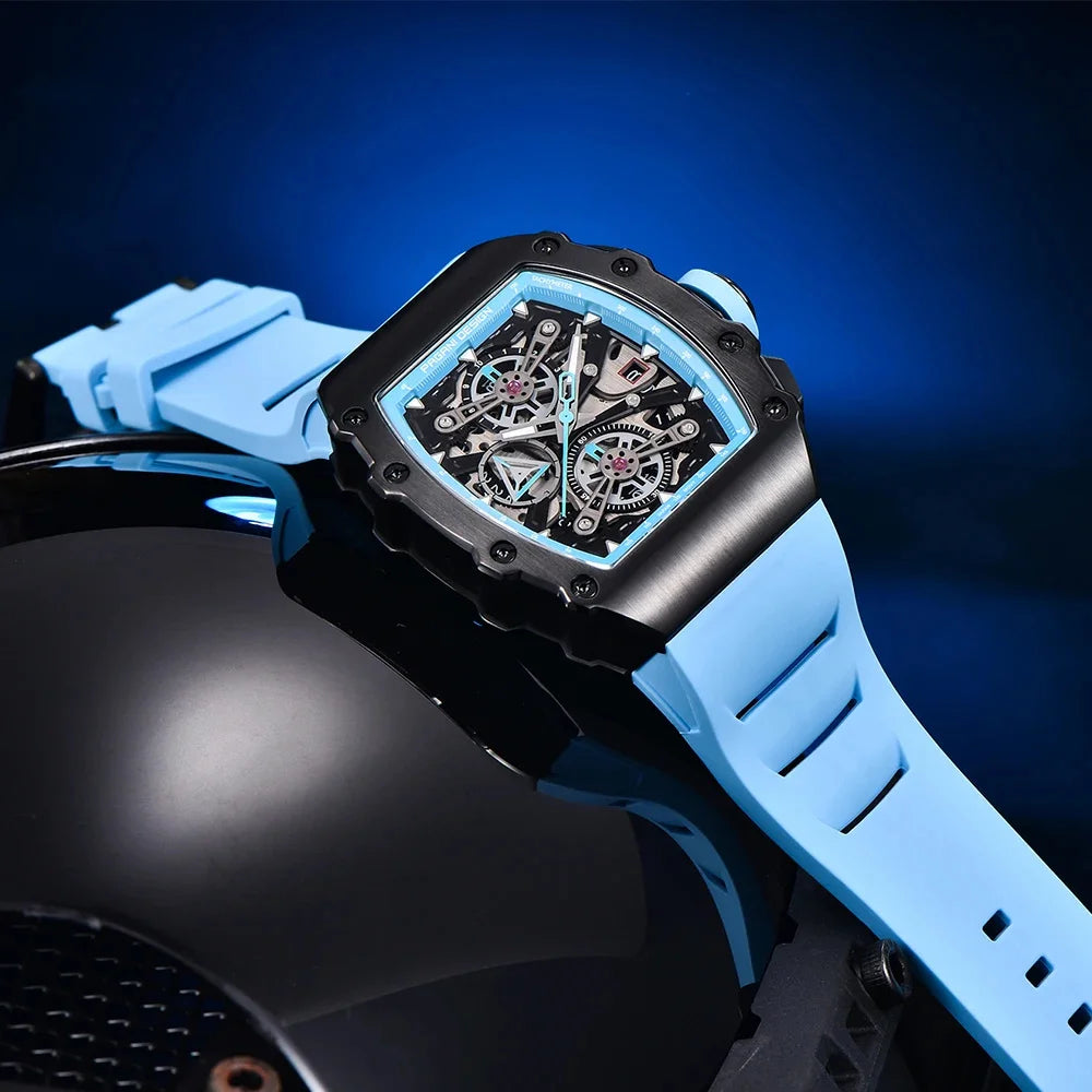 Pagani Design Men's Quartz Watches Japan Movt Skeleton Dial Waterproof Sport Rectangle Sapphire Glass Chronograph Watch For Men