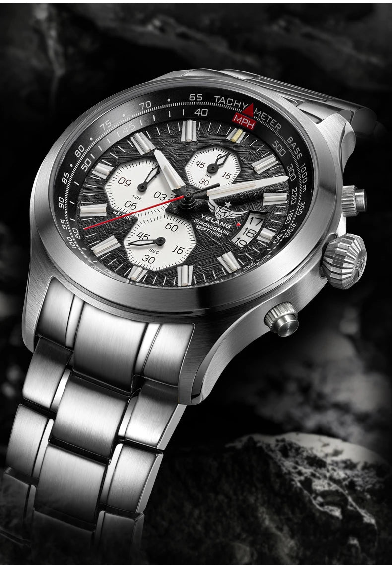 Yelang V1029S Men's Quartz Watch Japan OS00 Movement Business Luminous Stainless Steel 10Bar Waterproof Sports Watches