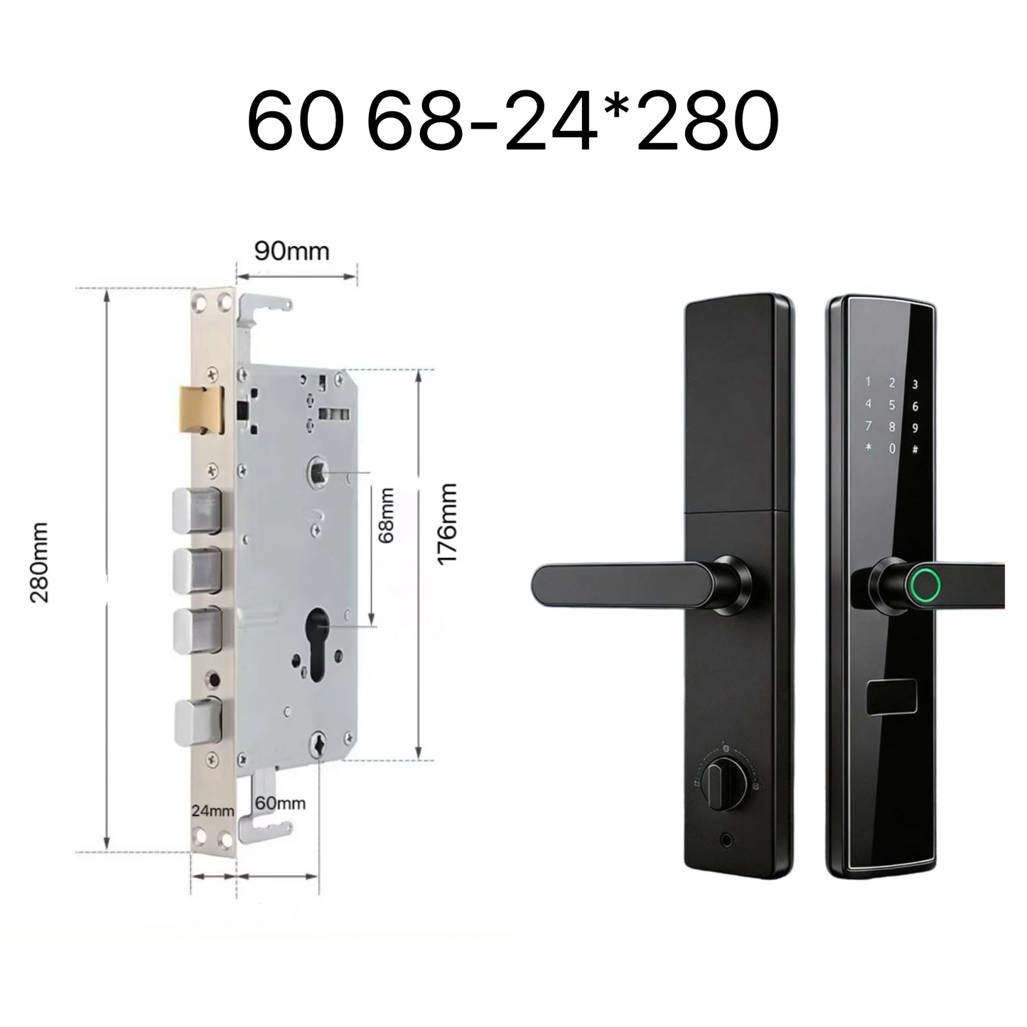 Smart Door Lock No Fingerprint - Password, IC Card & Key Entry. Anti-Theft with High-Decibel Alarm, Anti-EMP (Black Box) Protect