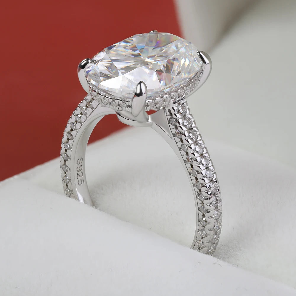 BXINY 8CT Oval Cut All Moissanite Ring 925 Sterling Silver for Women Sparkling Lab Diamond Wedding Band Jewelry with Certificate