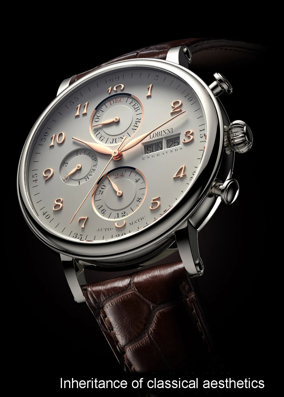 LOBINNI Luxury Brand Switzerland Perpetual Calendar Automatic Mechanical Men's Watches Sapphire Multi-function Clock L13019-8