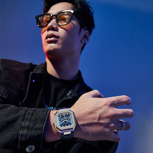 HANBORO Square Men's Fully Automatic Mechanical Watch Multi functional Fashion Trend Watch