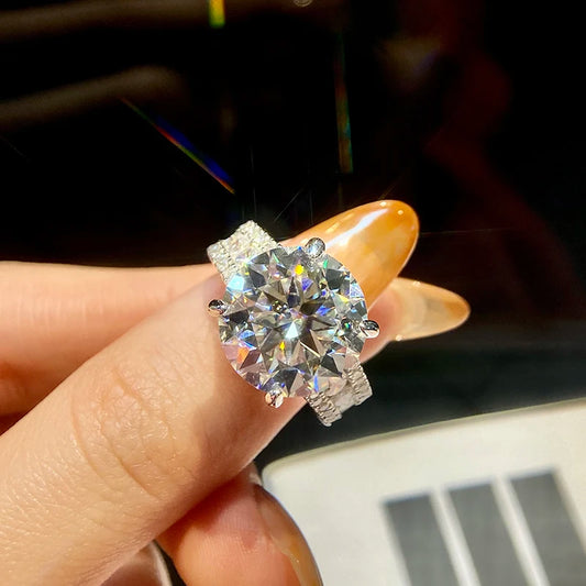 GRA Dazzling 10CT Real Moissanite Diamond Anniversary Rings For Women Original 925 Sterling Silver Best Quality Fine Jewelry
