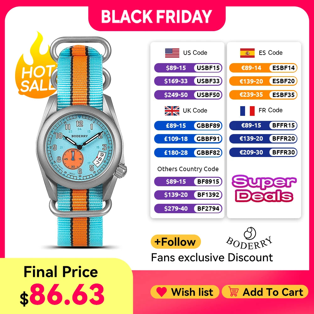 VOYAGER-Boderry Field Watch Titanium Quartz Watches 38 Mens 100M Waterproof Clock Military Sport Luminous Business Wristwatch