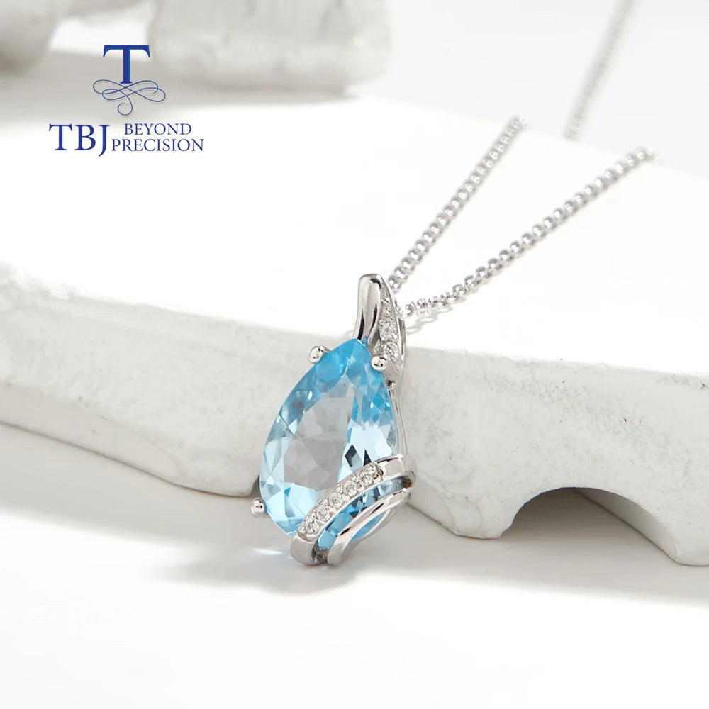 Earrings Trendy Drop Shape Natural Sky Blue Topaz jewelry set 925 Sterling Silver for Women Light Luxury Birthday Party Fine Jewelry Gift