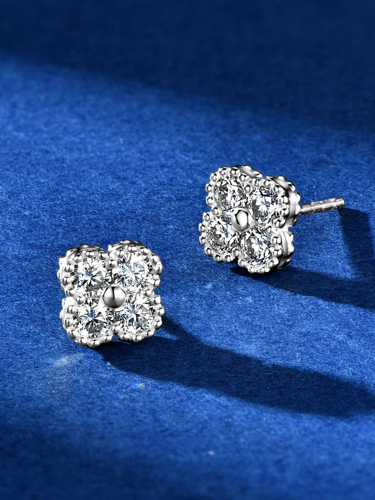 18k Gold Plated 925 Silver 3mm Moissanite Necklace Earrings Bracelet Sets 3 In 1 Clover Flower Charm Jewelry Set for Women Gift