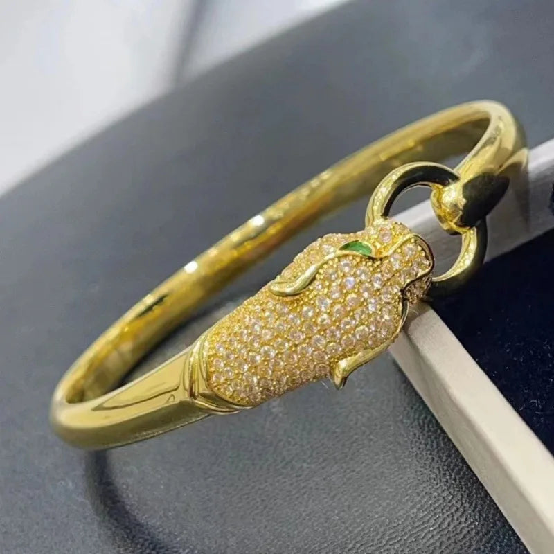 Real 18k Gold Leopard Bracelet for Woman Party Banquet Boutique Jewelry AU750 18K No Demolding Solid Bracelet Trend