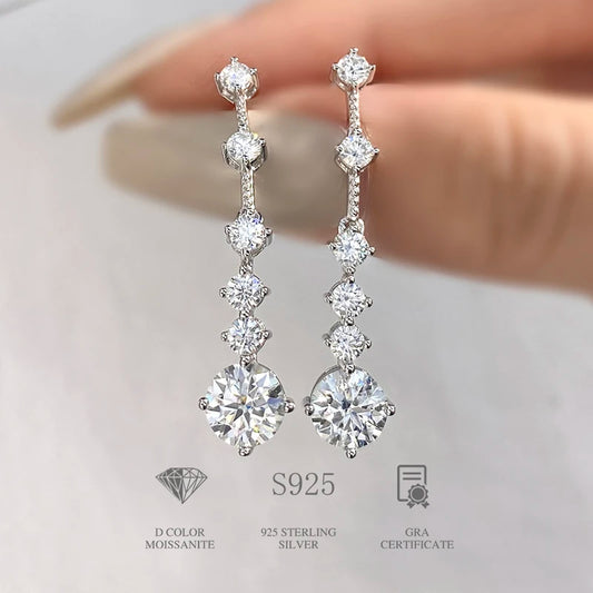 DiamondWorld Shiny 1CT Moissanite Diamond Long Tassel Drop Earrings for Women 925 Sterling Silver High Quality Wedding Jewelry