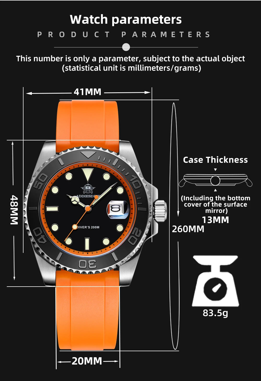 ADDIESDIVE Rotatable Bezel Watch For Men 41mm Quartz Watch Stainless Seel BGW9 Luminous Rubber Strap 200m Diving Men's Watch New