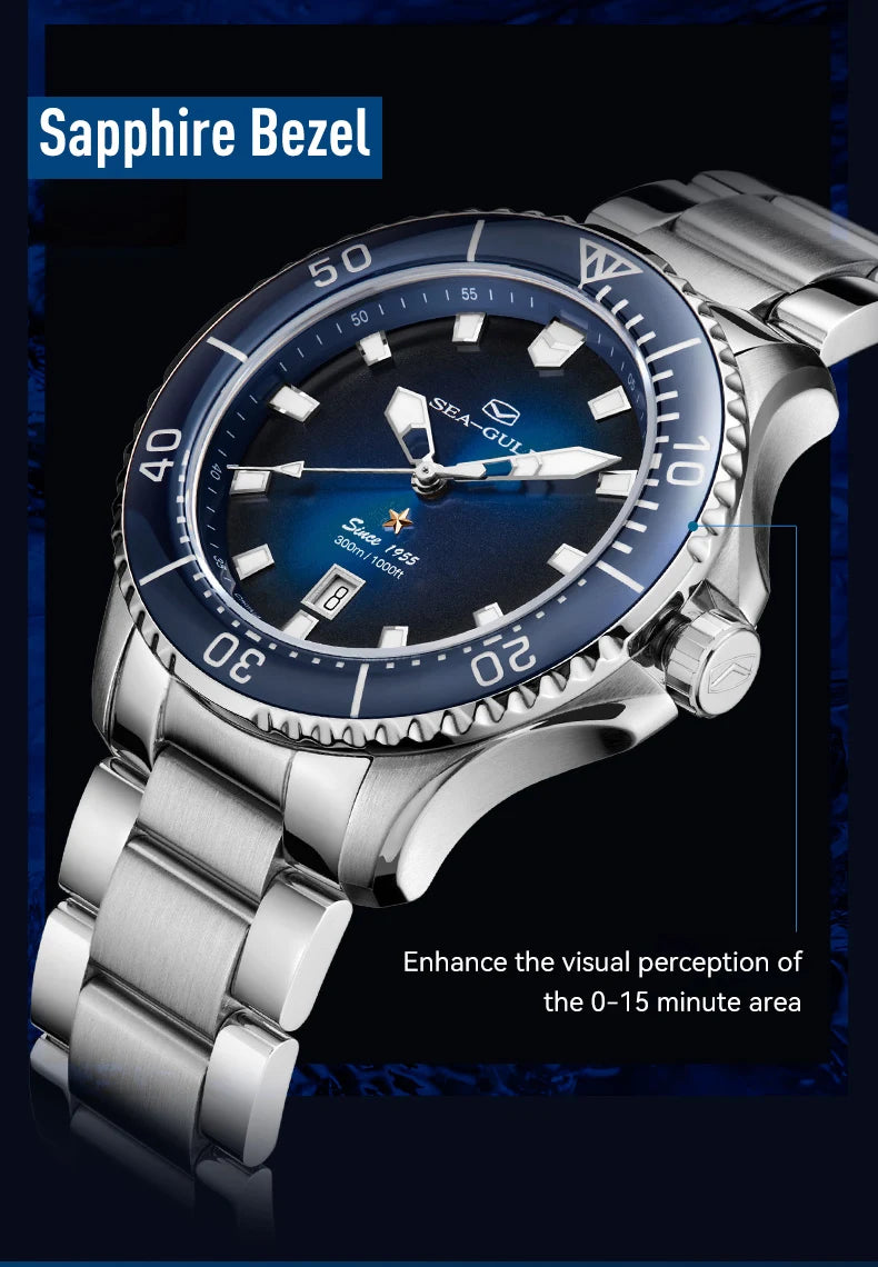 Seagull 40mm Ocean Series Pro Wristwatch relogio masculino Men's Automatic Mechanical Watch 300m Diving Sapphire Crystal 1213