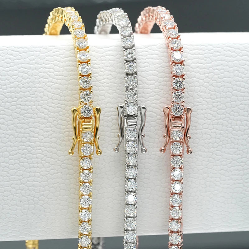 EWYA Real D Color Full 2/2.5/3/4/5/6.5mm Moissanite Tennis Bracelet For Women S925 Plated 18K Rose Gold Diamond Link Bracelets