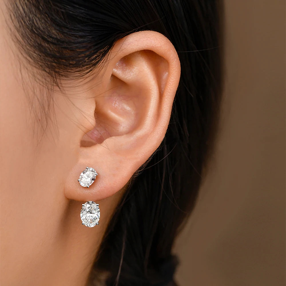 6cttw Oval Cut Moissanite Ear Jacket Earring for Women 2 Stone Detachable Drop Stud Earrings 925 Sterling Silver Jewely With GRA