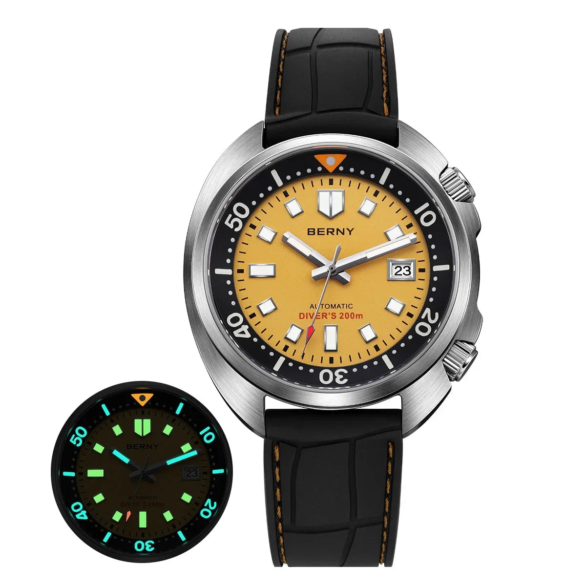 BERNY Automatic Compressor Diver Watch for Men Super Luminous Miyota 8215 Sapphire Swim Sport 20ATM Mechanical Men's Dive Watch
