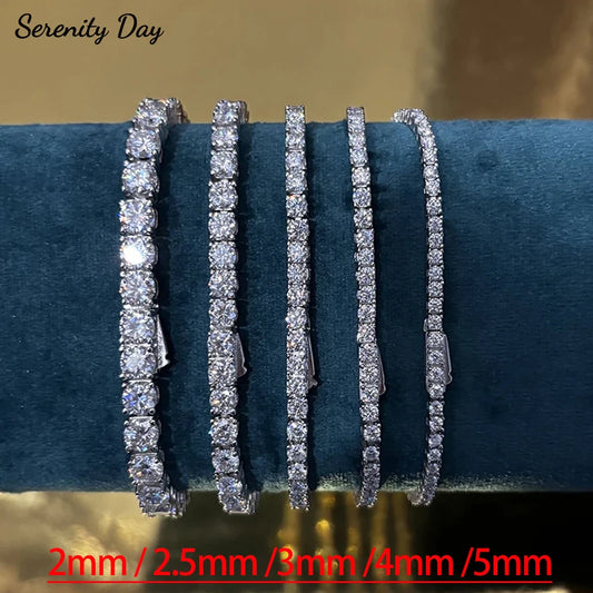 2mm 2.5mm 3mm 4mm 5mm Moissanite Tennis Bracelet for Women Men 100% S925 Sterling Silver Hidden Spring Lock Bracelet Plated 18K