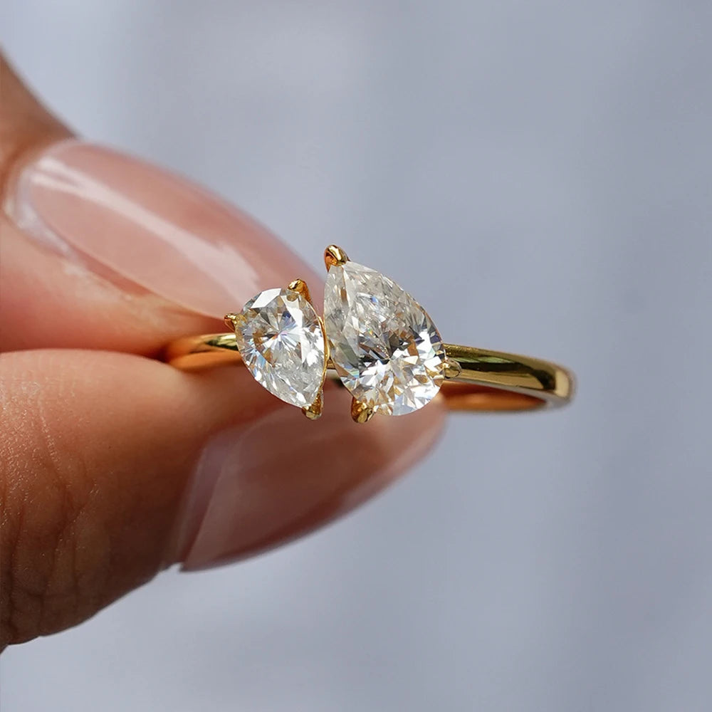 1.5cttw Double Pear Cut Moissanite Diamond Ring for Women Two Stone Toi Et Moi Wedding Bands 925 Silver 18k Gold Plated Jewelry