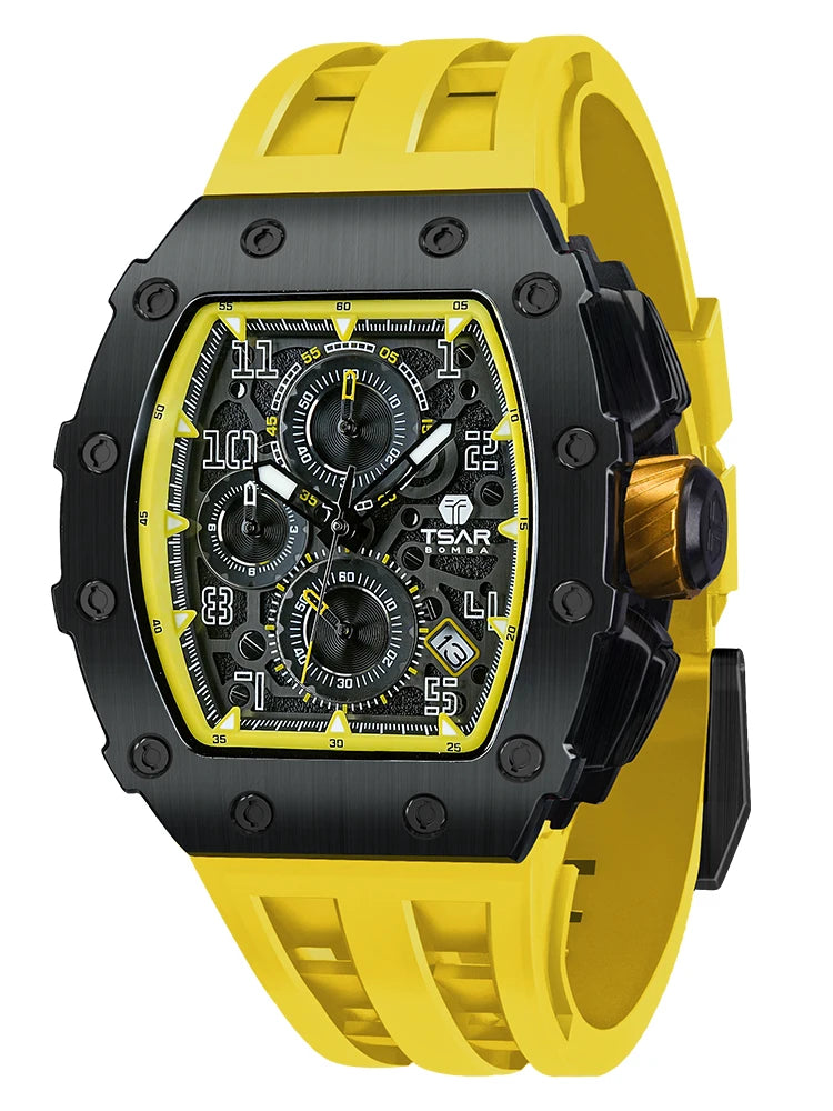 TSAR BOMBA Watch for Men Top Brand Luxury Waterproof Quartz Wristwatch Tonneau Clock Gift Chronograph Rectangle Mens Watch