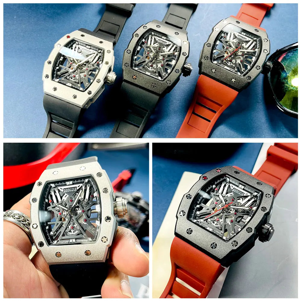 BAOGELA Black Stainless Steel Watch Men Military Sport Analog Quartz Wristwatch with Silicone Strap Luminous Hands Relogio 4147