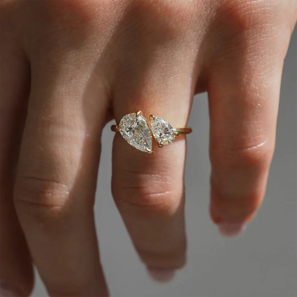 1.5cttw Double Pear Cut Moissanite Diamond Ring for Women Two Stone Toi Et Moi Wedding Bands 925 Silver 18k Gold Plated Jewelry