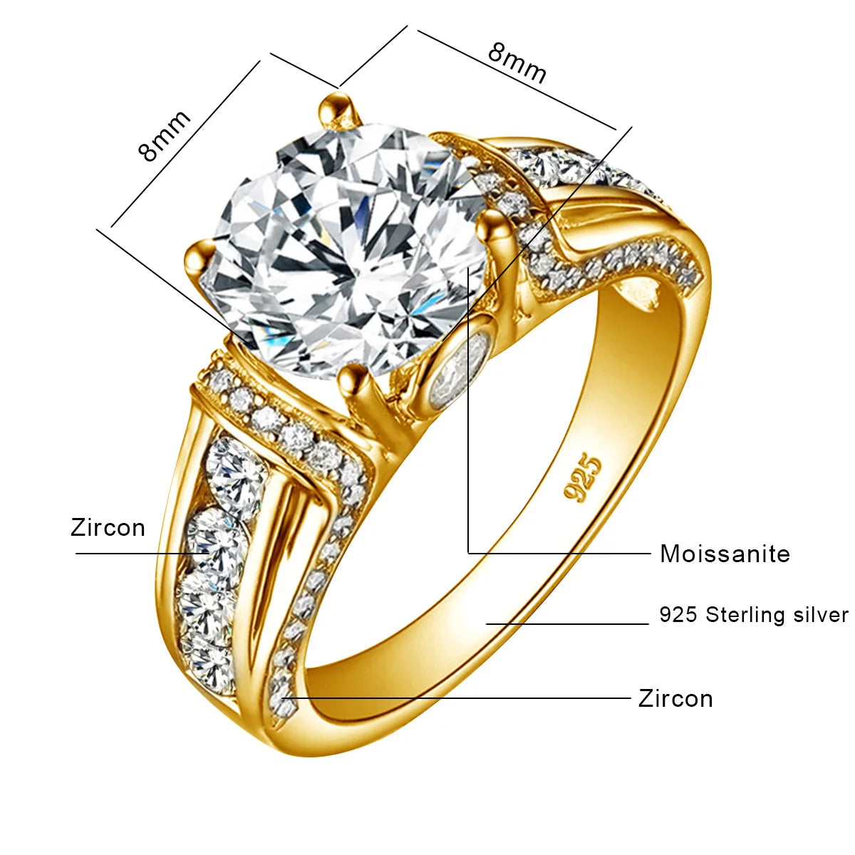 Certified D Color VVS1 2ct Moissanite Diamond Ring For Women 100% Sterling Silver Good Quality Wedding Jewelry Pass Diamond Test