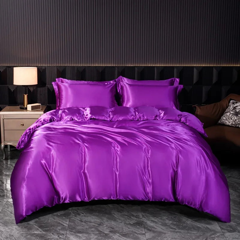 Luxury Satin Bedding Set Solid Color Duvet Cover Comfortable Smooth Quilt Cover Single Double Twin Full Queen King Size