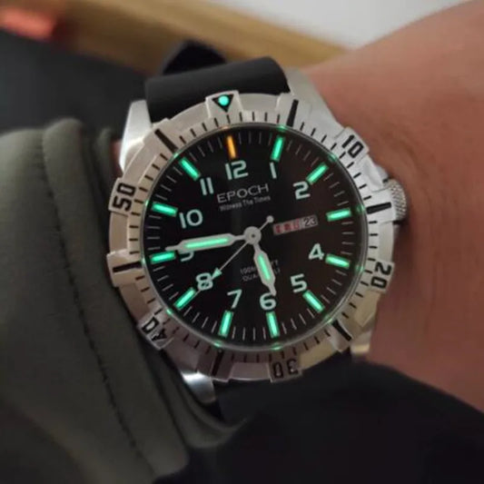 EPOCH Men Quartz Watch Luminous 10Years Lithium Battery Japan Movement Rotated Dial WR100M Sapphire Chinese English Day Military