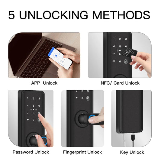 2025 Smart Door Lock With Bluetooth-compatible TTLock APP Digital Electronic Lock Smart Home Wooden Door Lock Fingerprint