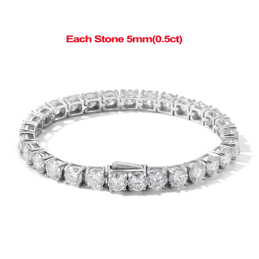 2-5mm Moissanite Tennis Bracelets for Women Men Lab Diamond S925 Silver Plated White Gold Bracelet Spring Clasp Wedding Jewelry