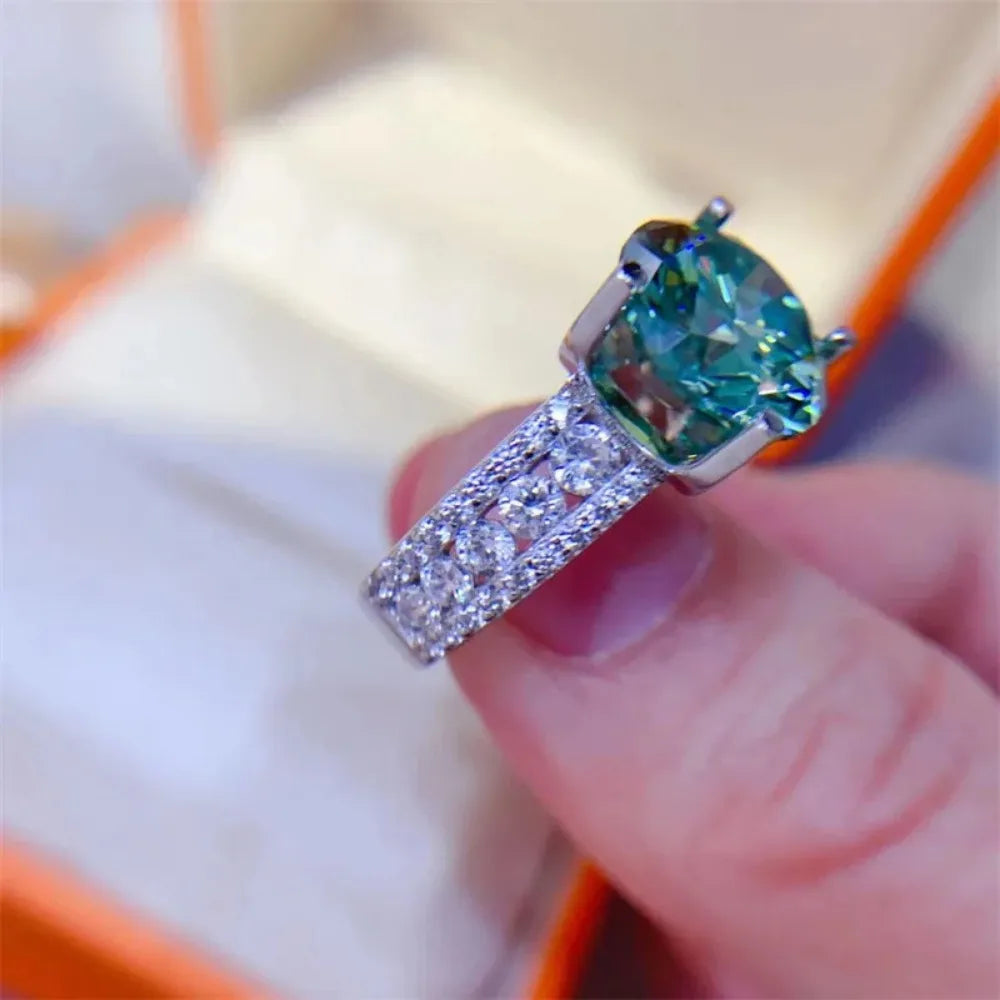 FEOBUR 2/3/5CT Green Moissanite Rings for Women Certified 925 Sterling Silver Lab Diamond Engagement Ring Wedding Jewelry GRA