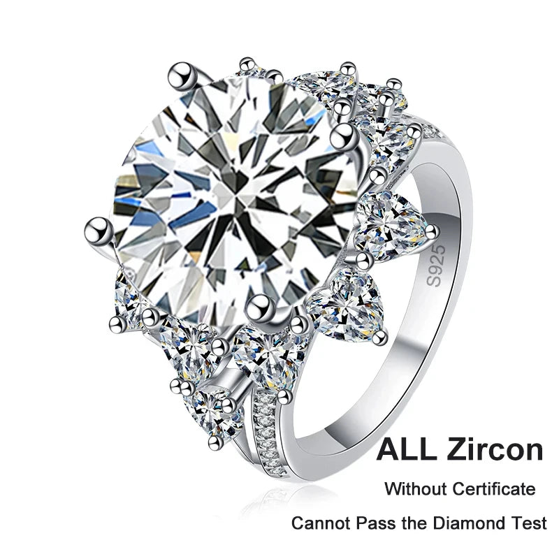 Tezzc 10 Carat Moissanite Ring For Women Oversized Diamond With Certificate 925 Sterling Silver Engagement Wedding Jewelry