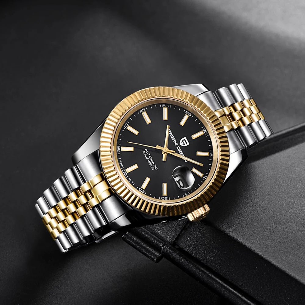 Montre homme PAGANI DESIGN Business Machinery Automatique en acier inoxydable, étanche, affichage lumineux du calendrier, coffret cadeau inclus