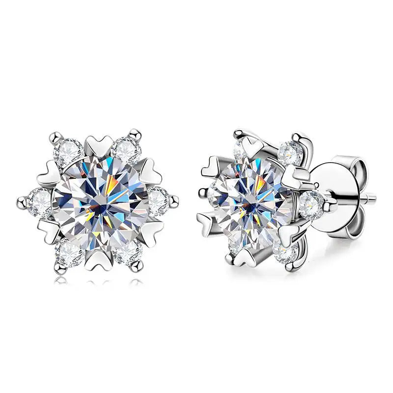 TY 925 Sterling Silver Moissanite Women's Stud Earrings 0.5/1CT Snowflake Stud Earrings VVS1 Fine Jewelry Gift With Certificate