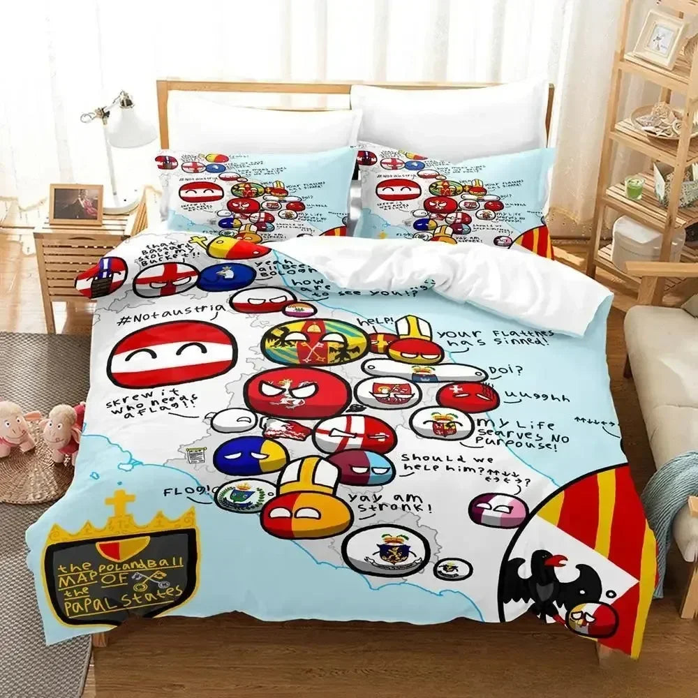 2024 New Countryball Polandballs Bedding Set Single Twin Full Queen King Size Bed Set Adult Kid Bedroom Duvet cover Sets Cartoon