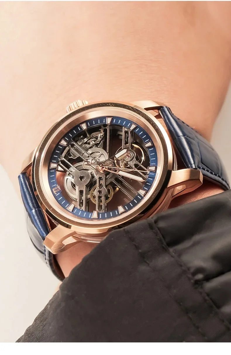 OBLVLO Men Automatic Watch 42MM Fashion Watches Mechanical Wristwatch 5AMT Waterproof Sapphire Luminous Skeleton Dial