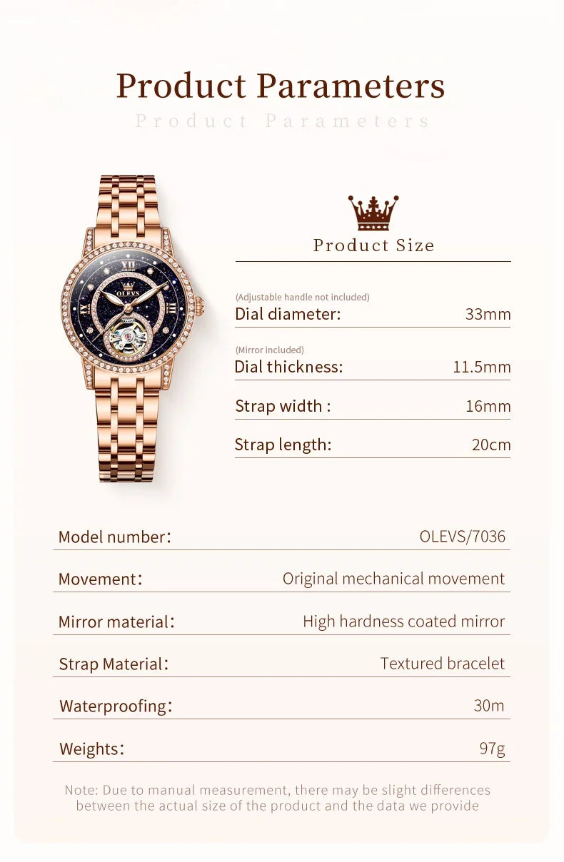 OLEVS Hollow Women's Watch Fully Automatic Mechanical Watch Luxury Diamond Inlaid Starry Sky Elegant Women's Brand Watch  7036