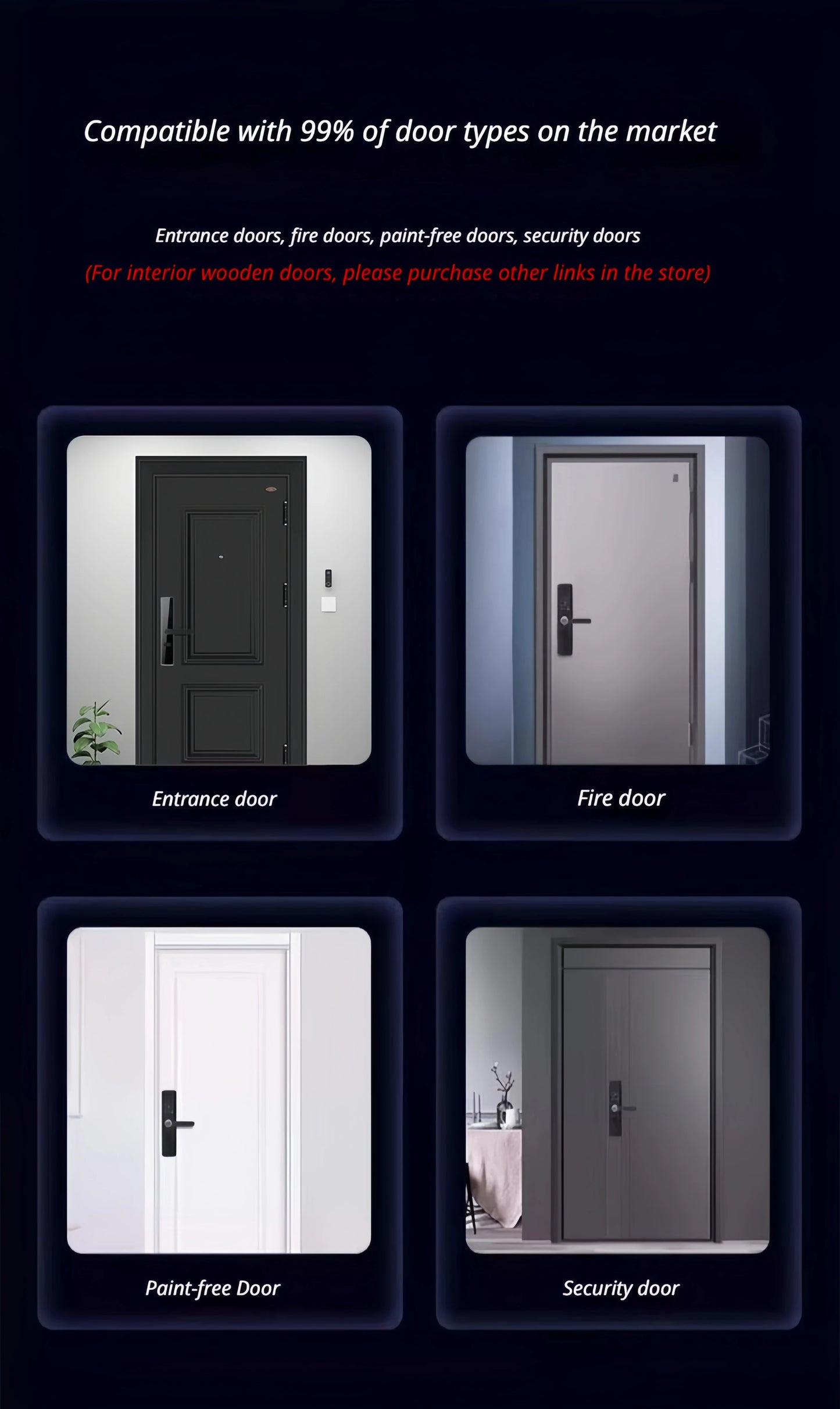 Smart Door Lock No Fingerprint - Password, IC Card & Key Entry. Anti-Theft with High-Decibel Alarm, Anti-EMP (Black Box) Protect